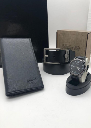 Подарочный набор для мужчины ремень, кошелек, часы + коробка 21144858