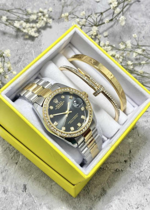 Подарочный набор для женщин часы, 2 браслета + коробка 23244946