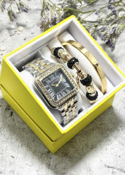 Подарочный набор для женщин часы, 2 браслета + коробка