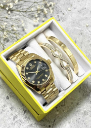 Подарочный набор для женщин часы, 2 браслета + коробка