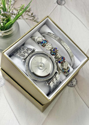 Подарочный набор для женщин часы, 2 браслета + коробка