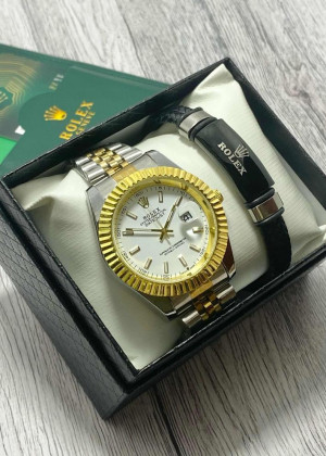 Подарочный набор для мужчины часы и браслет + коробка #23245269