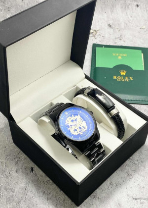 Подарочный набор для мужчины часы и браслет + коробка #23245277