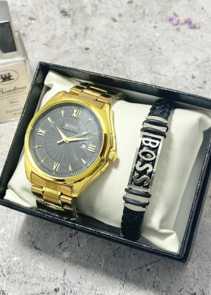 Подарочный набор для мужчины часы и браслет + коробка #23245289