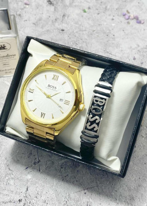 Подарочный набор для мужчины часы и браслет + коробка #23245290