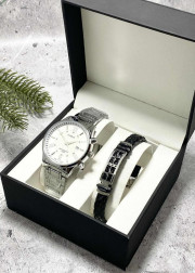 Подарочный набор для мужчины часы и браслет + коробка