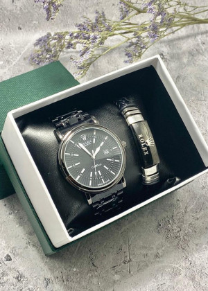 Подарочный набор для мужчины часы и браслет + коробка #23304794