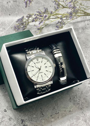 Подарочный набор для мужчины часы и браслет + коробка #23304798