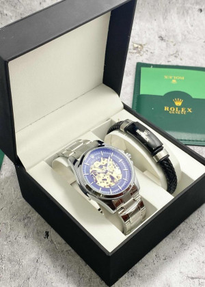 Подарочный набор для мужчины часы и браслет + коробка #23304814