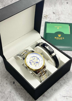 Подарочный набор для мужчины часы и браслет + коробка #23304815