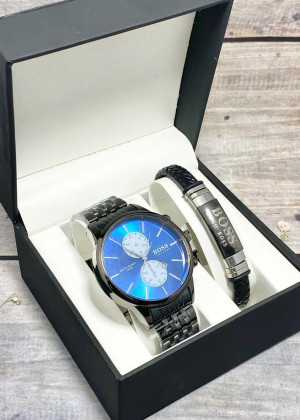 Подарочный набор для мужчины часы и браслет + коробка #23304820