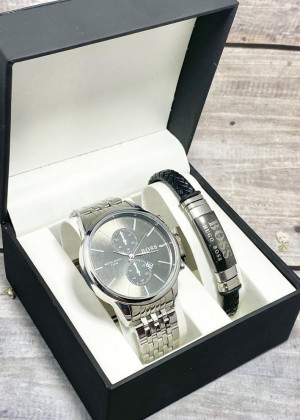 Подарочный набор для мужчины часы и браслет + коробка #23304821
