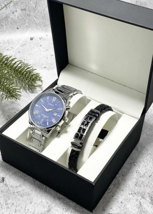 Подарочный набор для мужчины часы и браслет + коробка #23304836